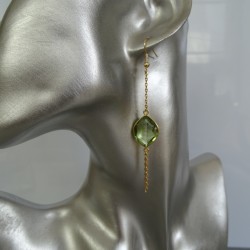 Art paris design boucles d'oreilles pendantes gouttes verte serties clos