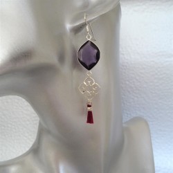 Art paris design boucles d'oreilles pendantes gouttes violet serties clos