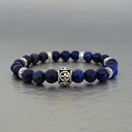 Bracelet perles Lapis-Lazuli et perle Croix de Malte 