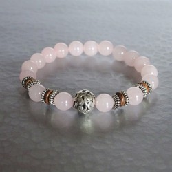 Bracelet perles Quartz rose et Perle Arabesque argent Tibétain