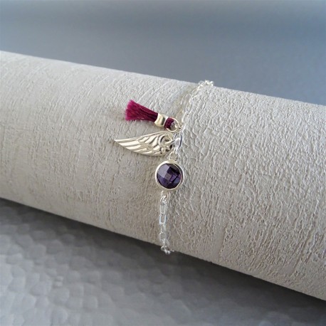 Bracelet zirconium violet aile et pompon pourpre art paris design 