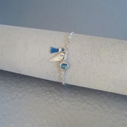 Bracelet bleu aile et pompon bleu