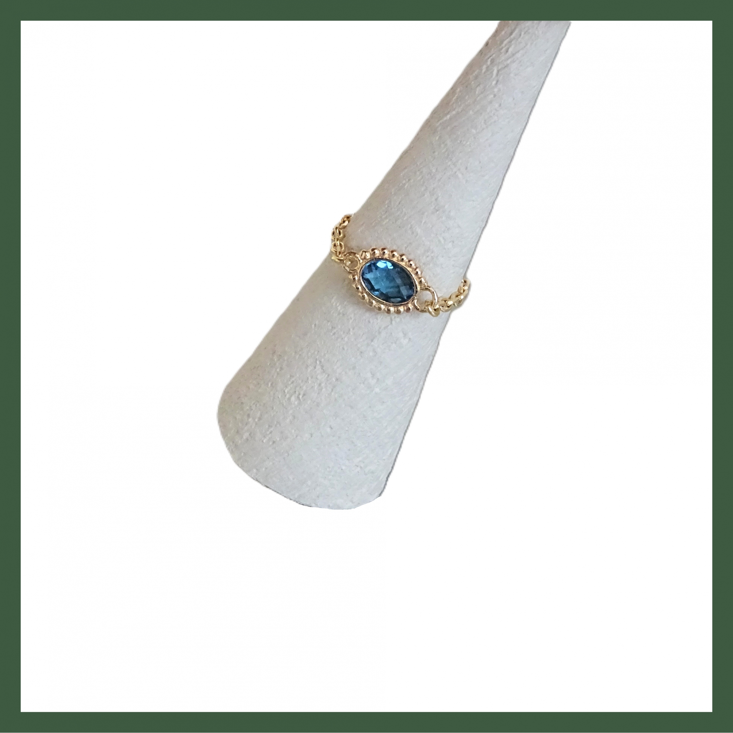 Bague Chaînette  zirconium ovale perlé bleu