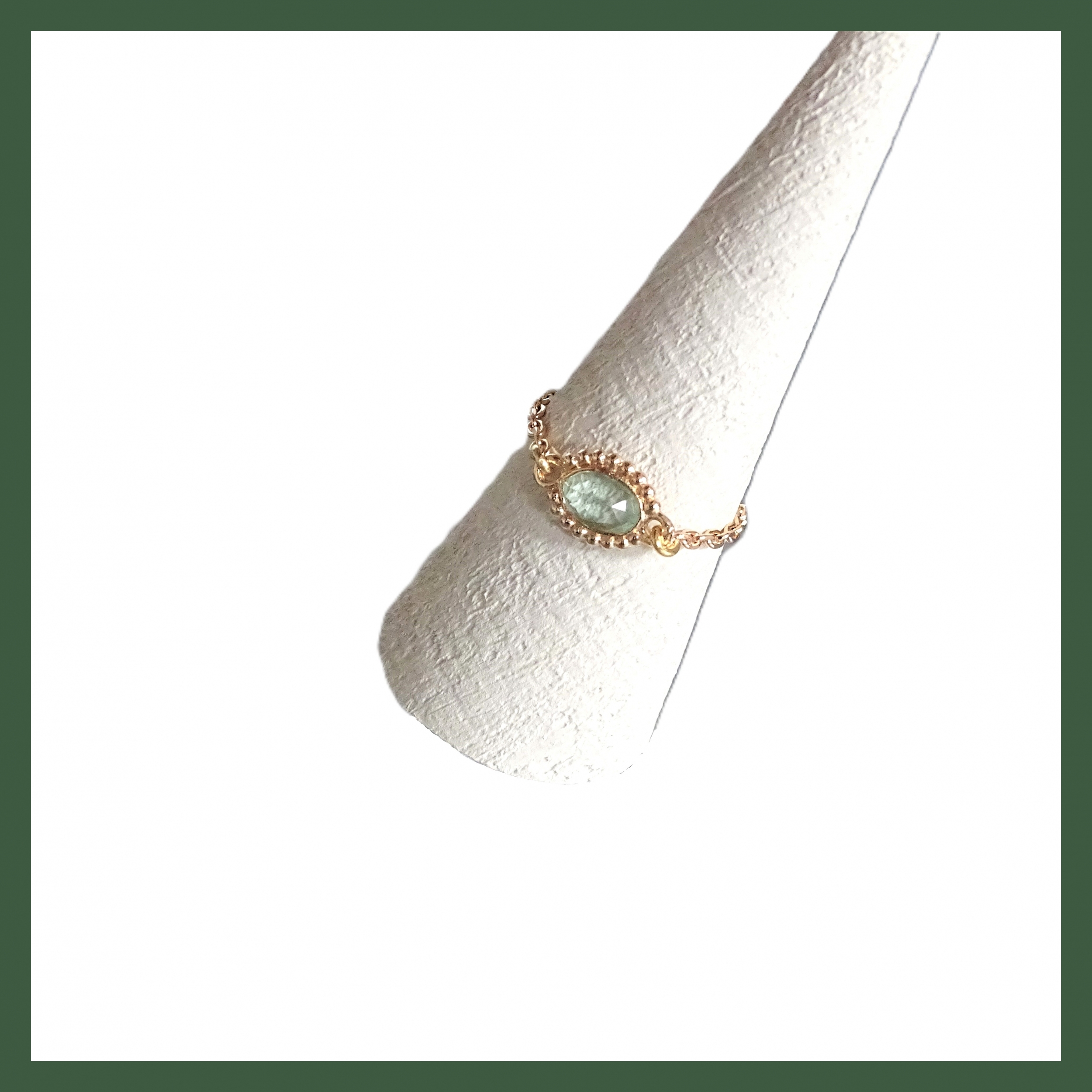 Bague Chaînette  zirconium ovale vert d'eau