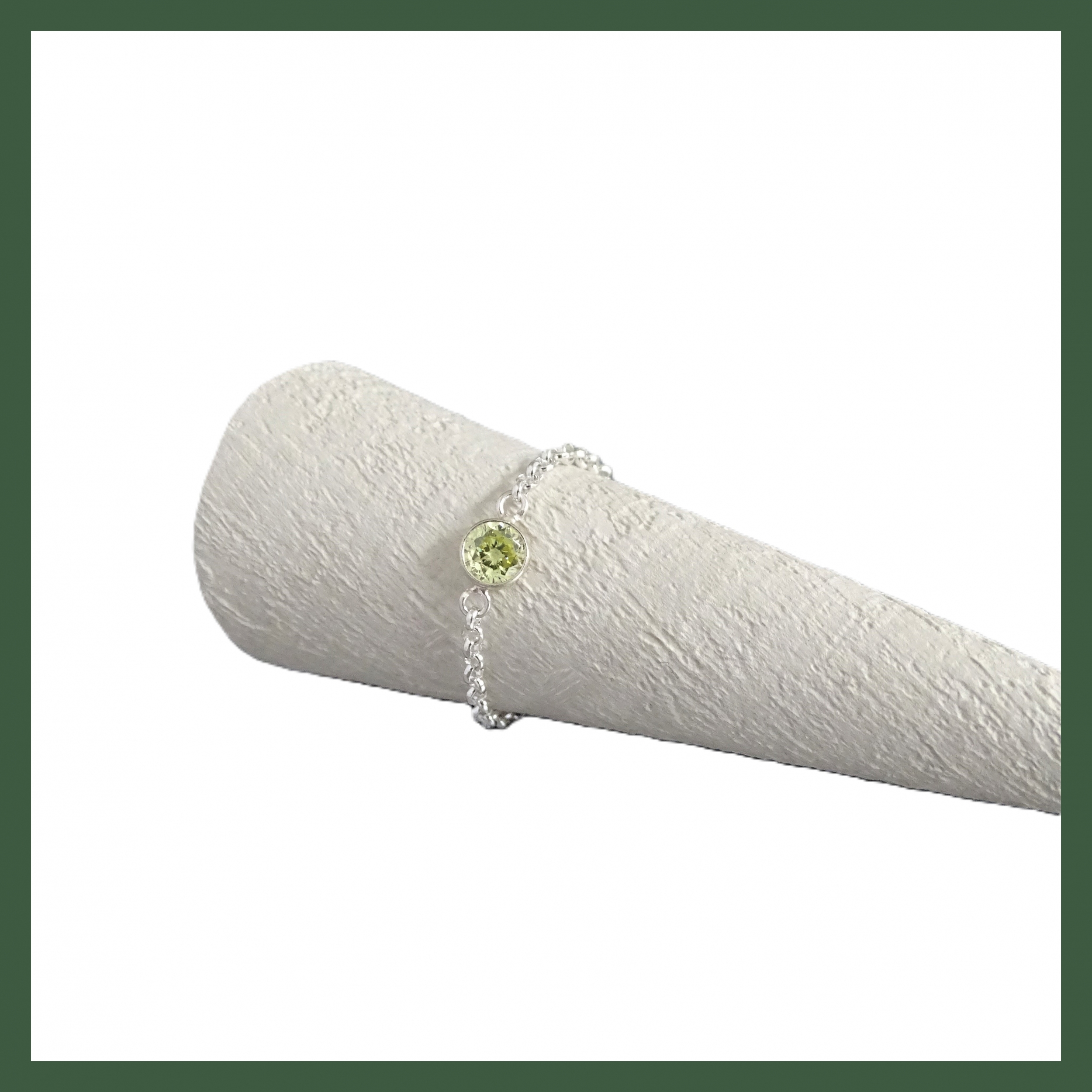 Bague chaînette zirconium vert anis