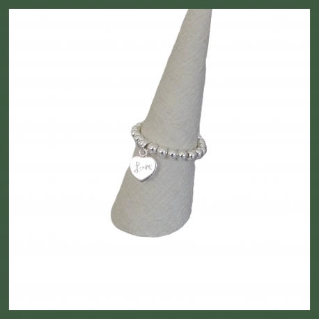 Bague Perles argent Cœur gravé Love