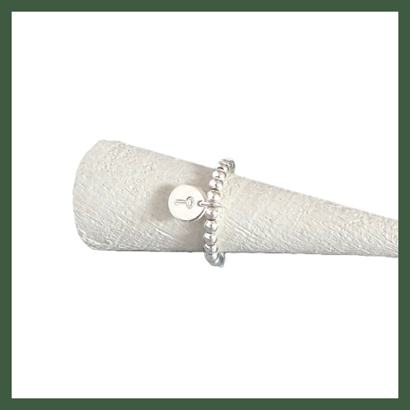 Bague perles pastille gravée Clé Argent