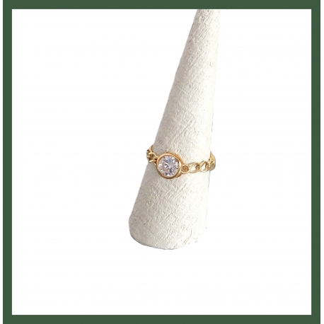 Bague en Chaîne Plaqué Or avec un Zirconium Serti Clos Plaqué Or