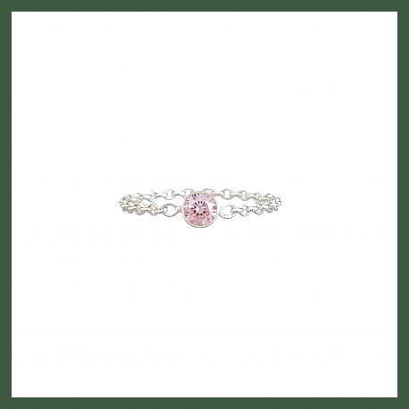 Bague Chaine en Argent  avec Zirconium Rose Serti Clos