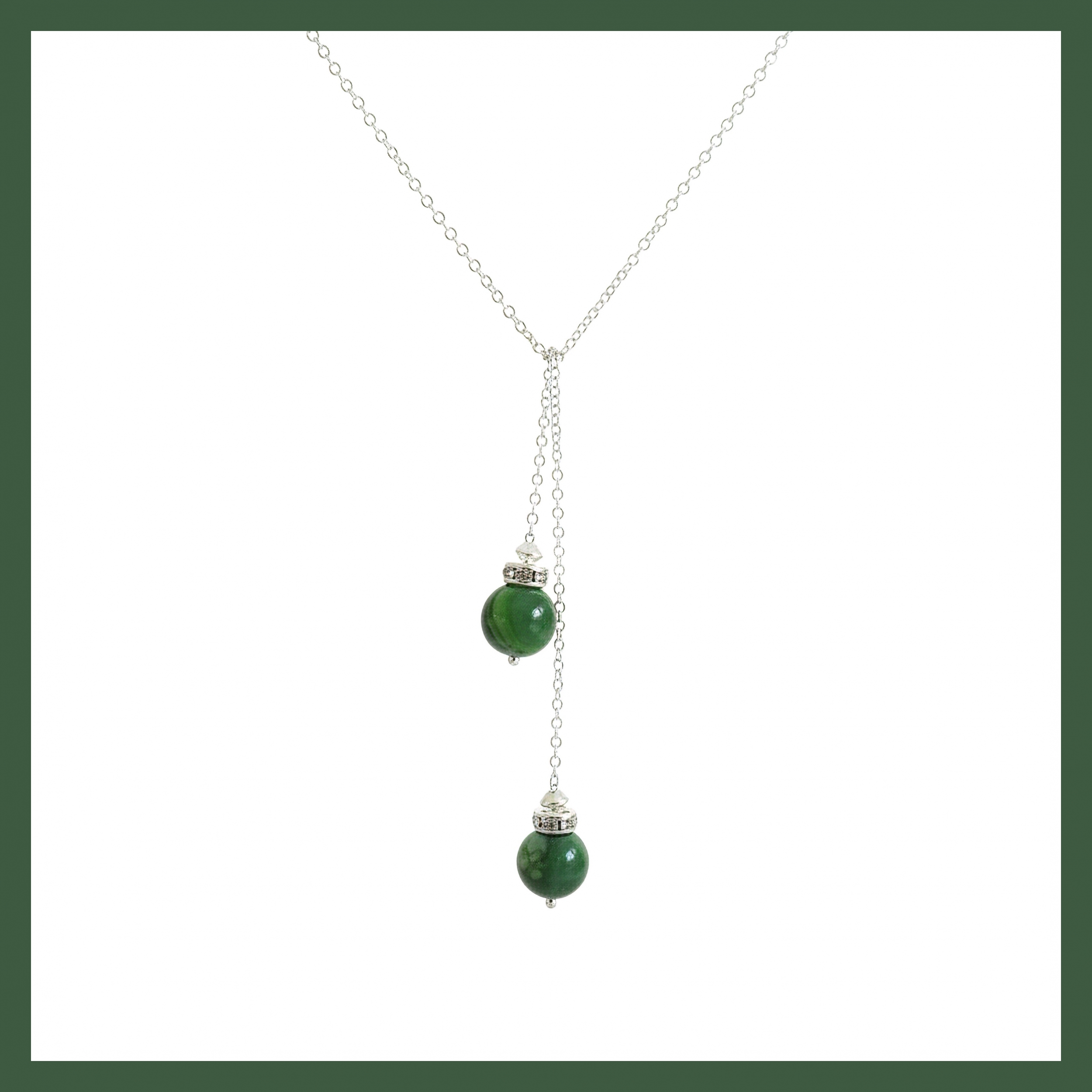Collier Cravate Argent Perles Malachite