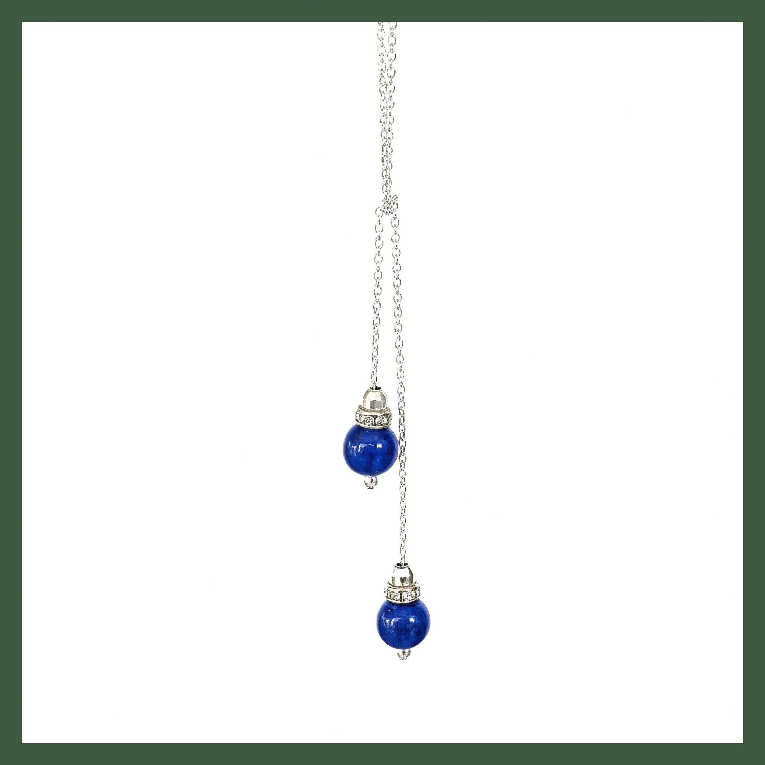 Collier Cravate Argent Perles jade bleu
