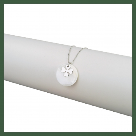 Collier Pastille nacre et trèfle  argent