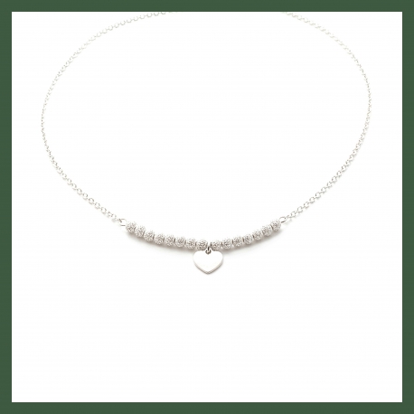 Collier chaîne mini perles diamantées petit coeur