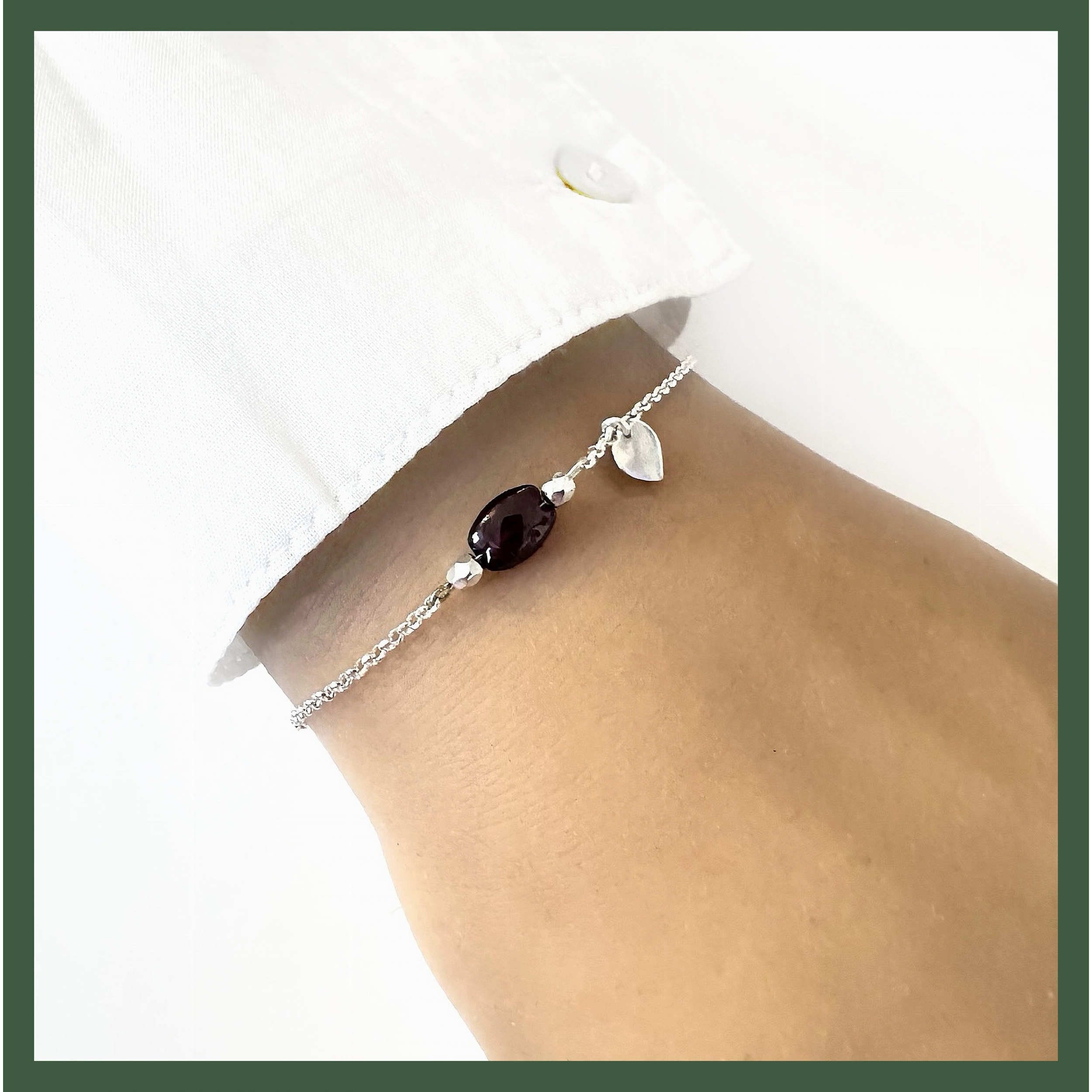 Bracelet Chaîne Plaqué Or Perle Grenat et Coeur