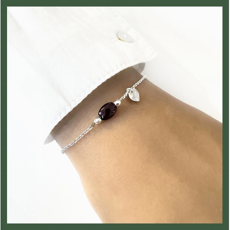 Bracelet Chaîne Plaqué Or Perle Grenat et Coeur