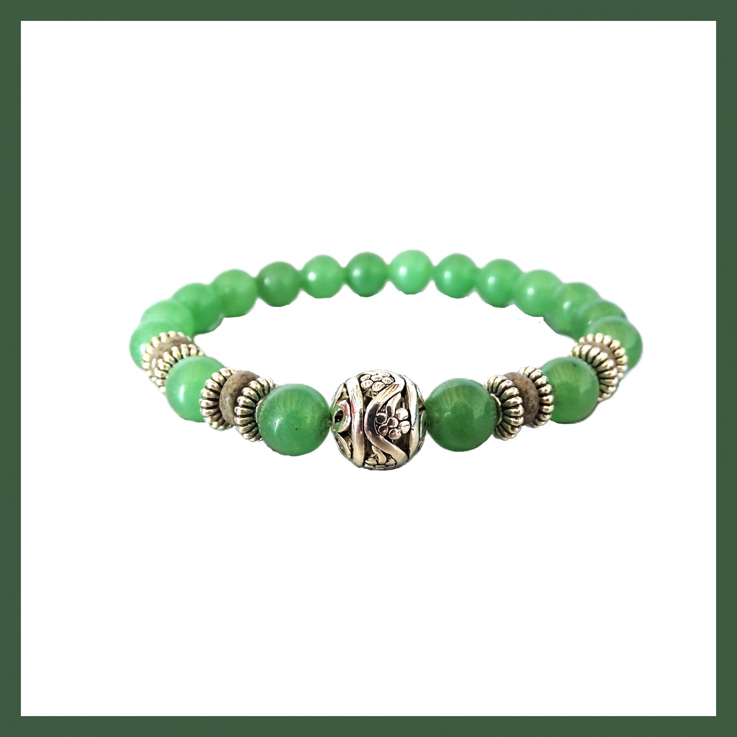 Bracelet perles aventurine et perle argent tibétain