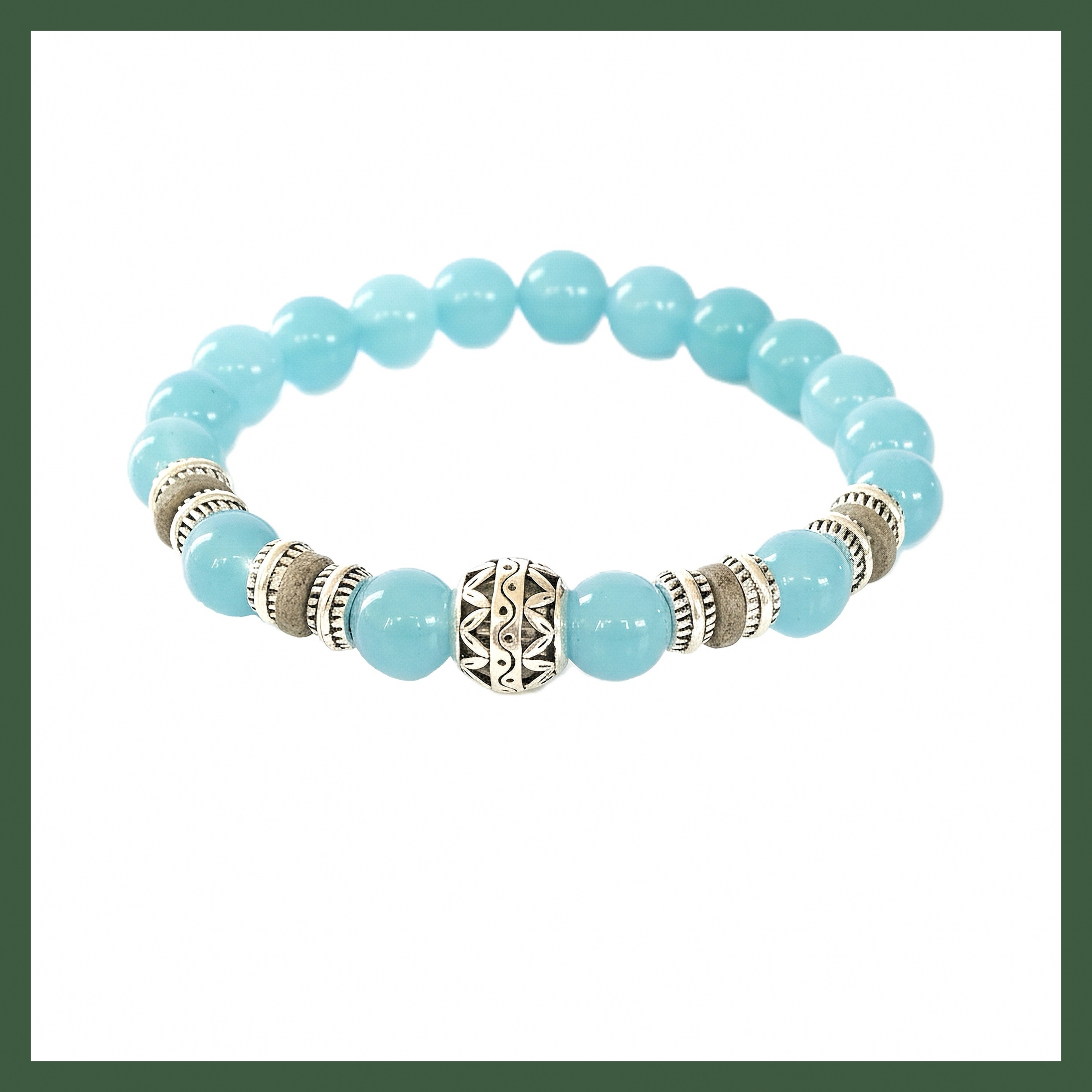 bracelet perles jade bleu perle argent tibetain