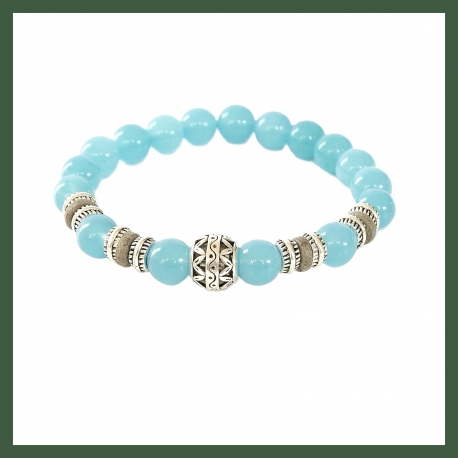 bracelet perles jade bleu perle argent tibetain