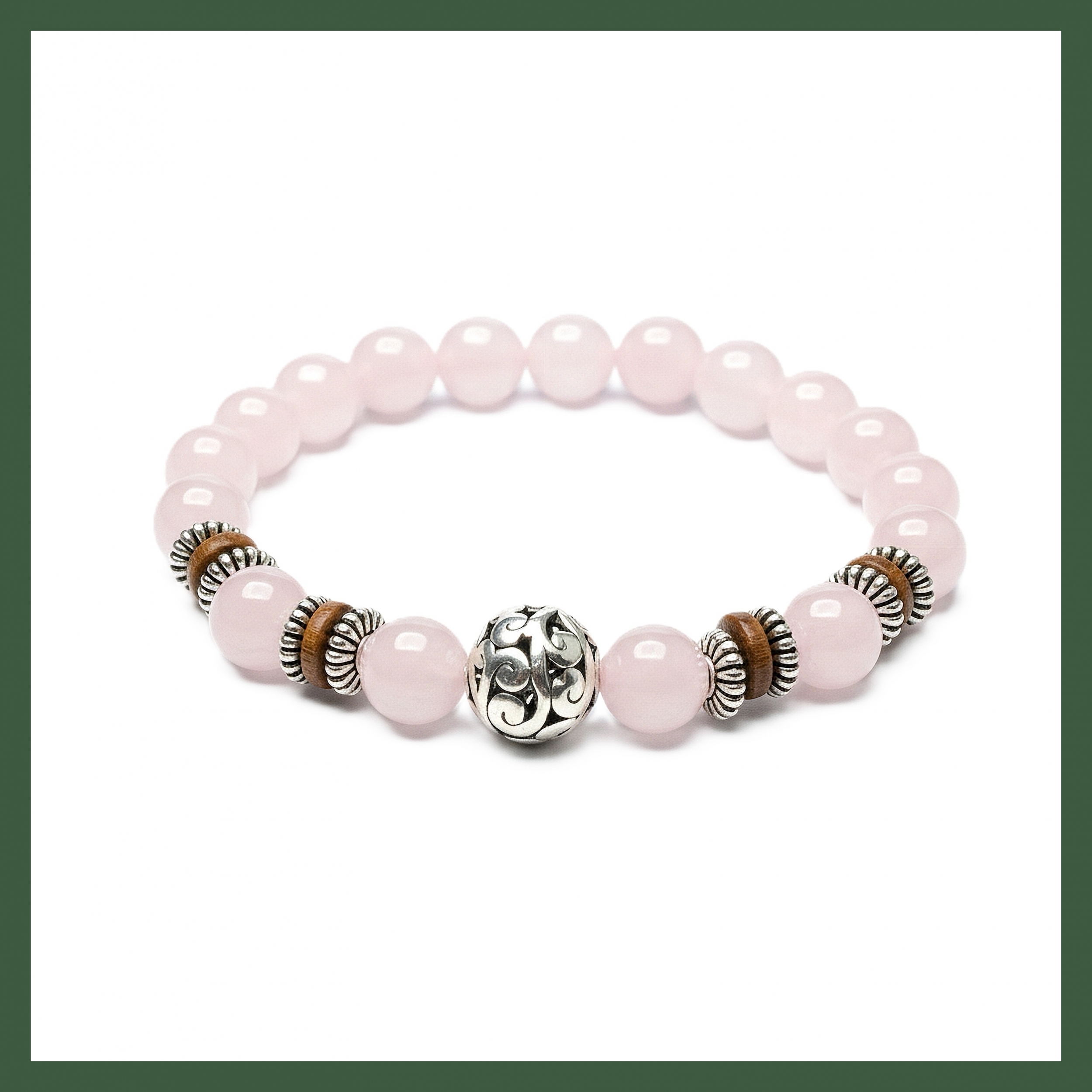 Bracelet perles Quartz rose et Perle Arabesque argent Tibétain