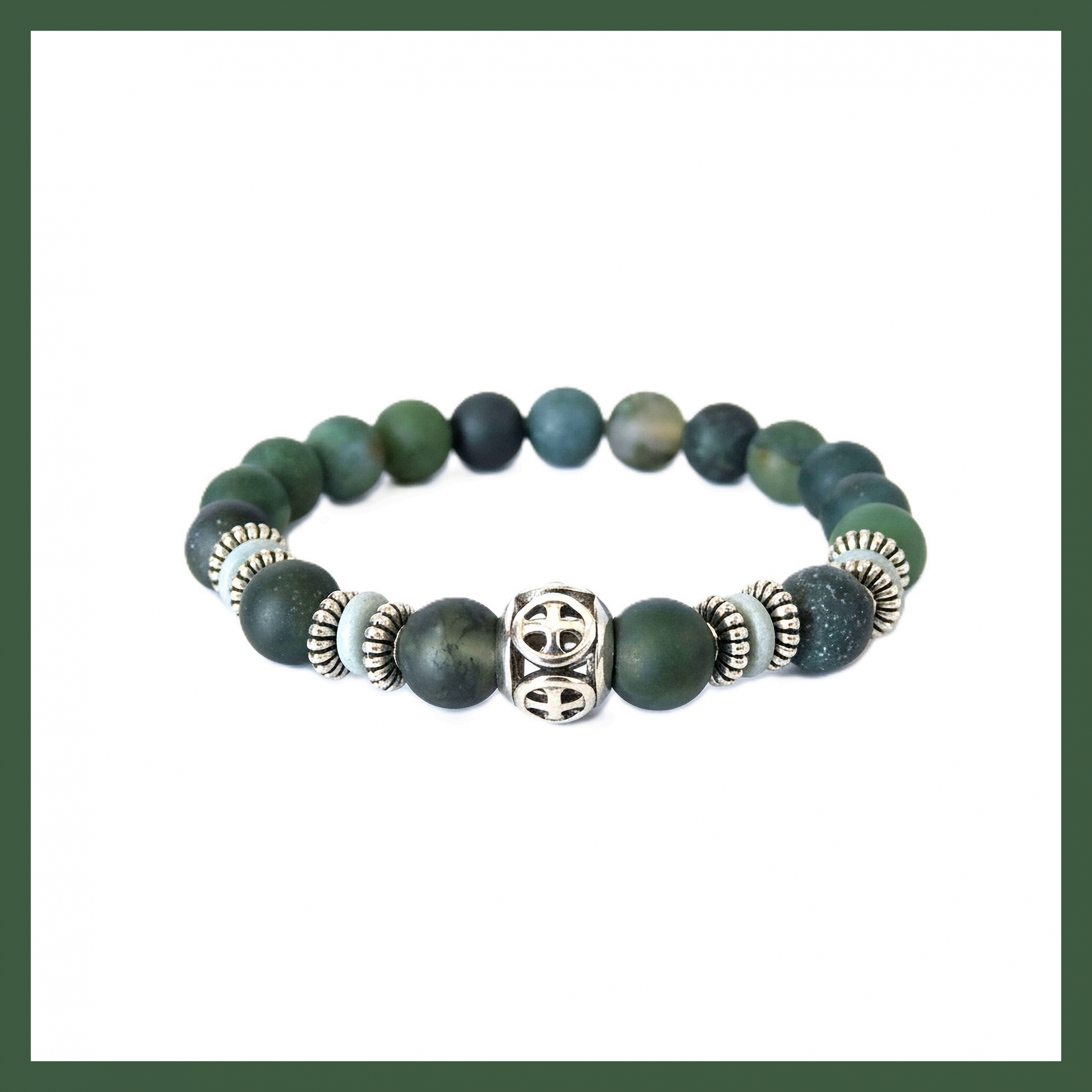 Bracelet perles Agate mousse et  Croix de Malte