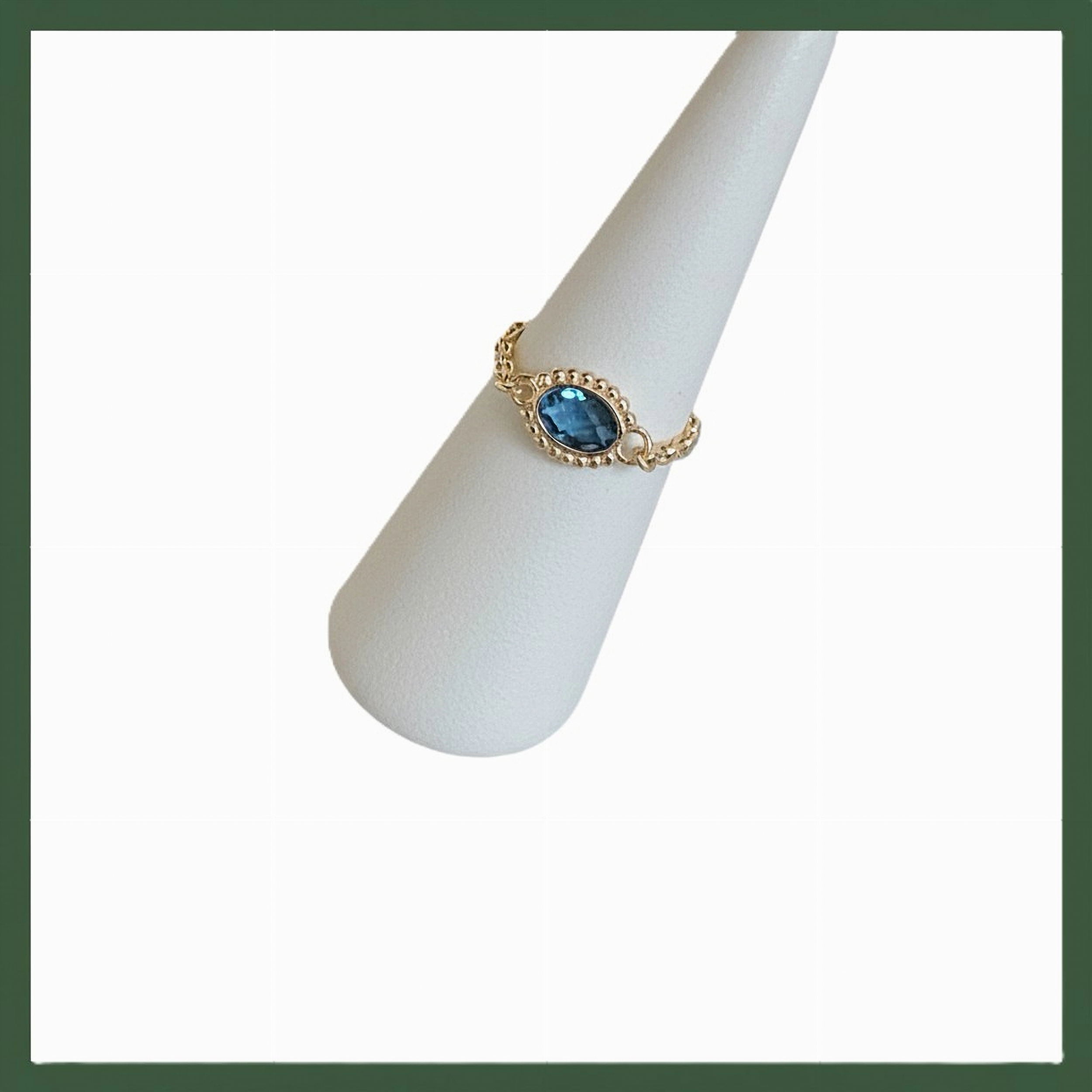 Bague Chaînette  zirconium ovale perlé bleu