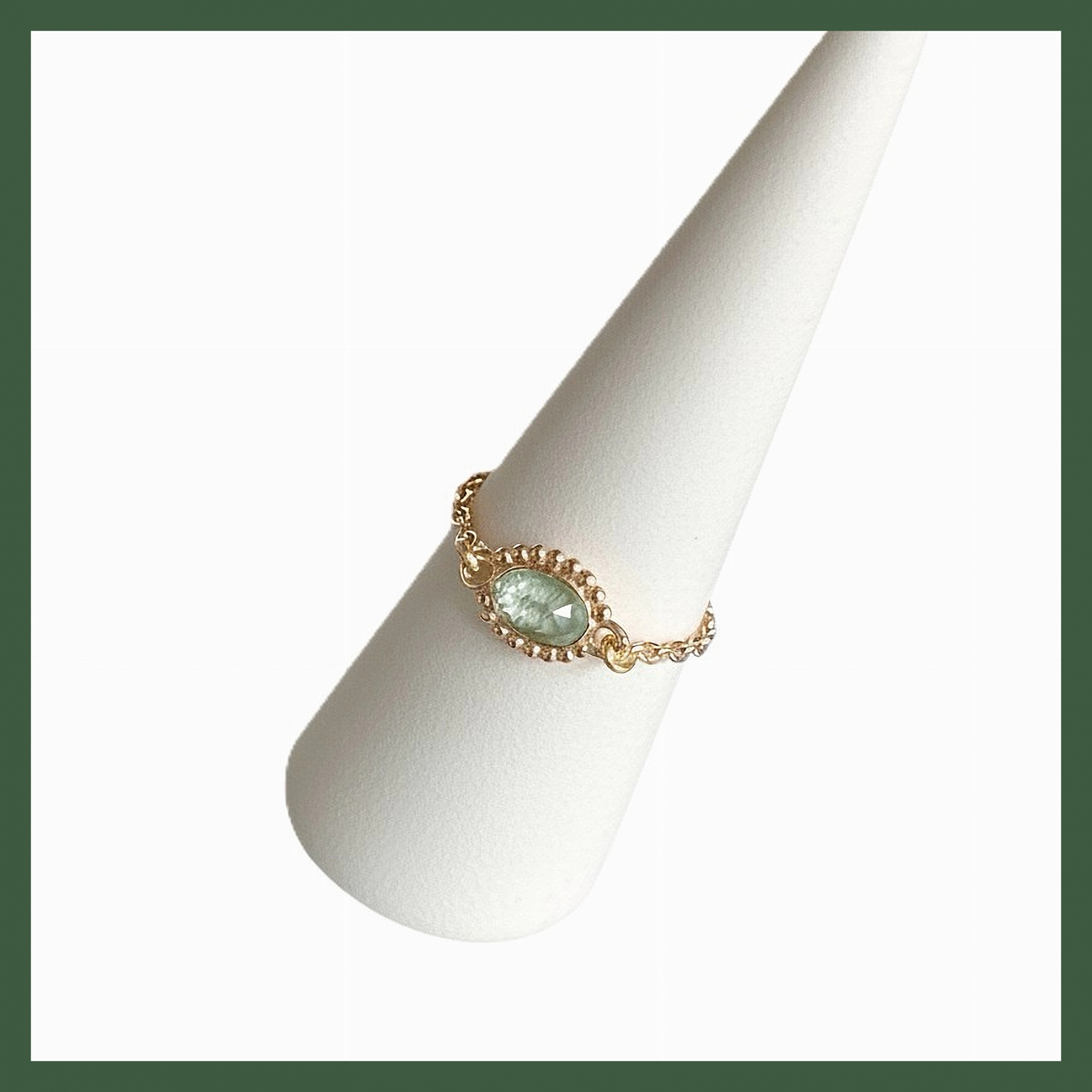 Bague Chaînette  zirconium ovale vert d'eau