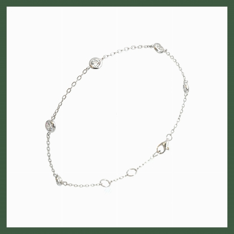 Bracelet Chaîne Mini Zirconiums Blanc Sertis Clos Argent 925