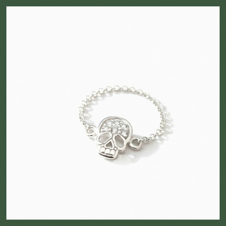 Bague Chaînette  Mini Tête de Mort strass