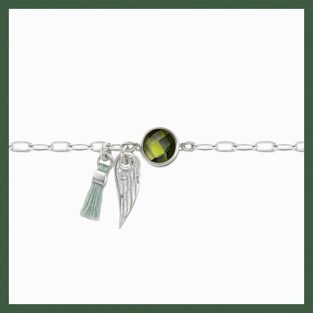 Bracelet zirconium vert aile et mini pompon vert 