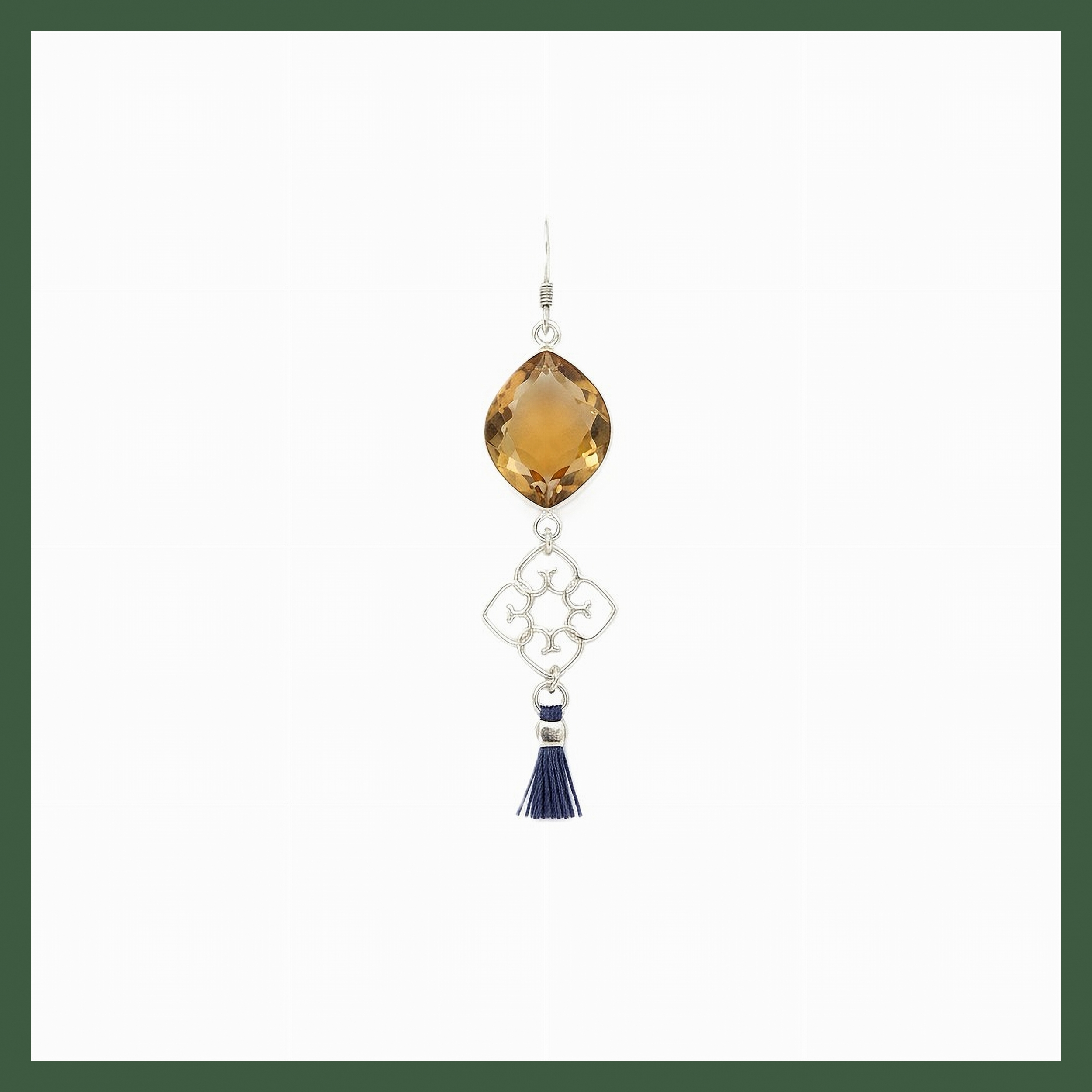 Boucles d'Oreilles Pendantes Hydro Citrine  serti clos  Arabesque Argent 925