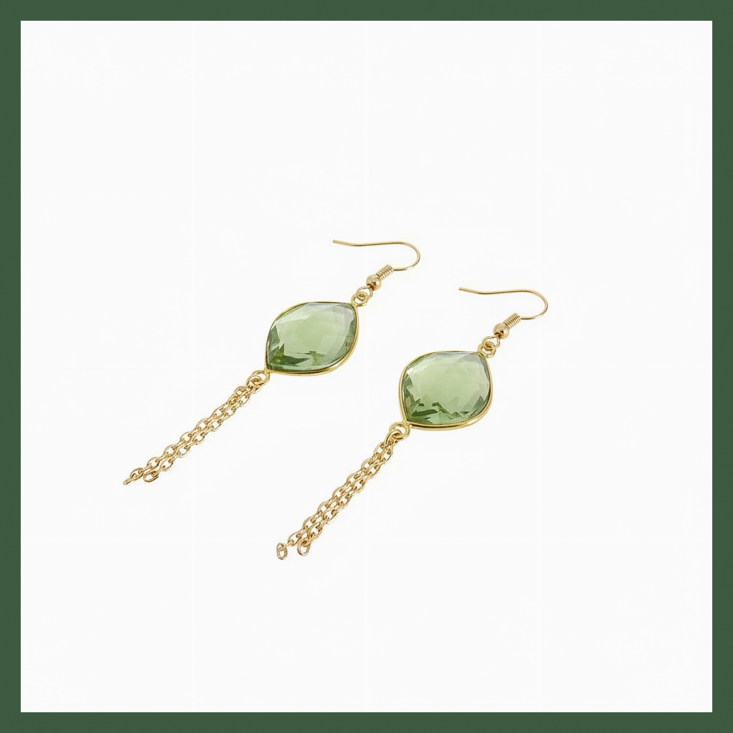 Art paris design boucles d'oreilles pendantes gouttes verte serties clos