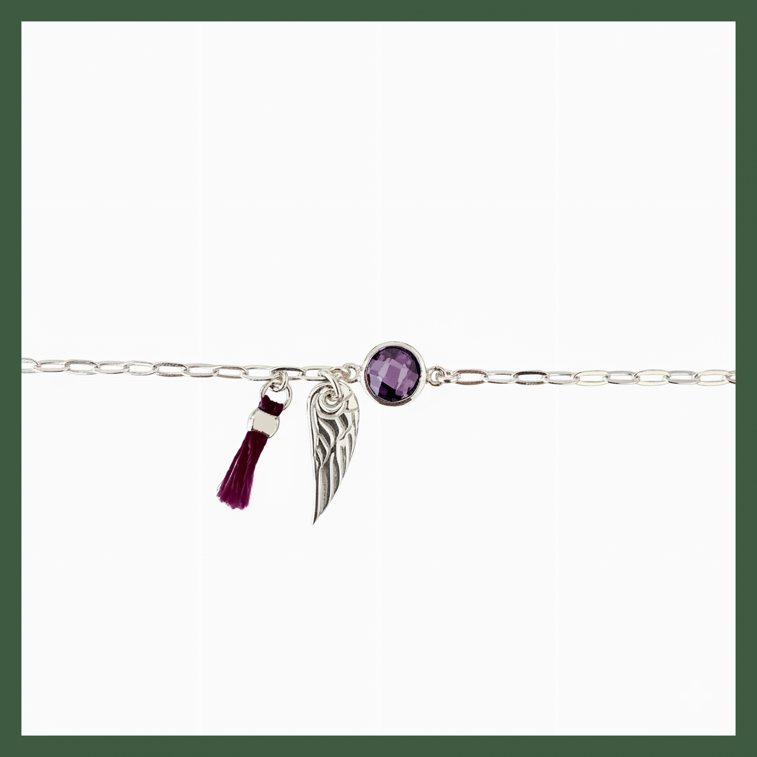 Bracelet violet aile et pompon pourpre