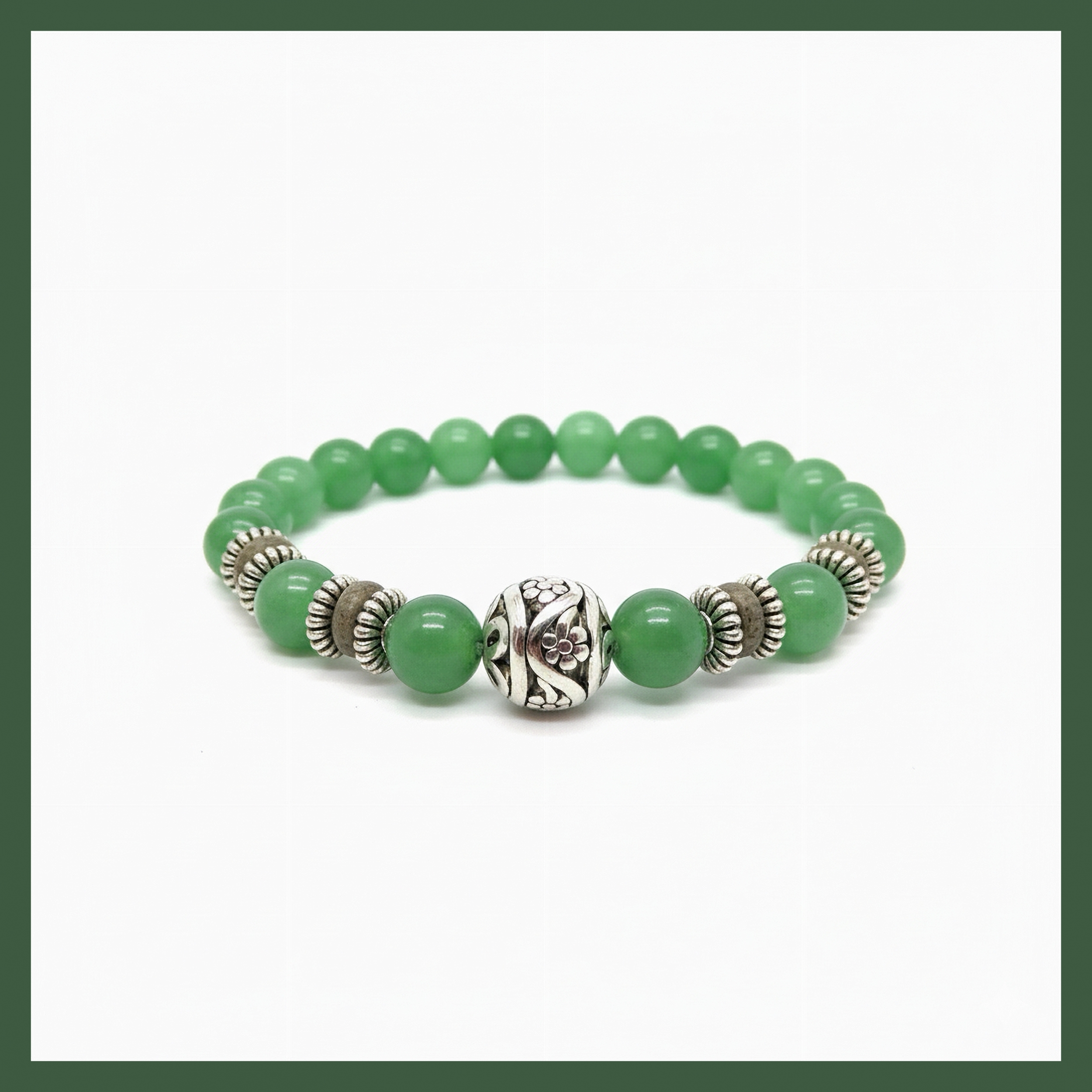 Bracelet perles Aventurine et Perle argent Tibétain