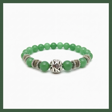 Bracelet perles aventurine et perle argent tibétain