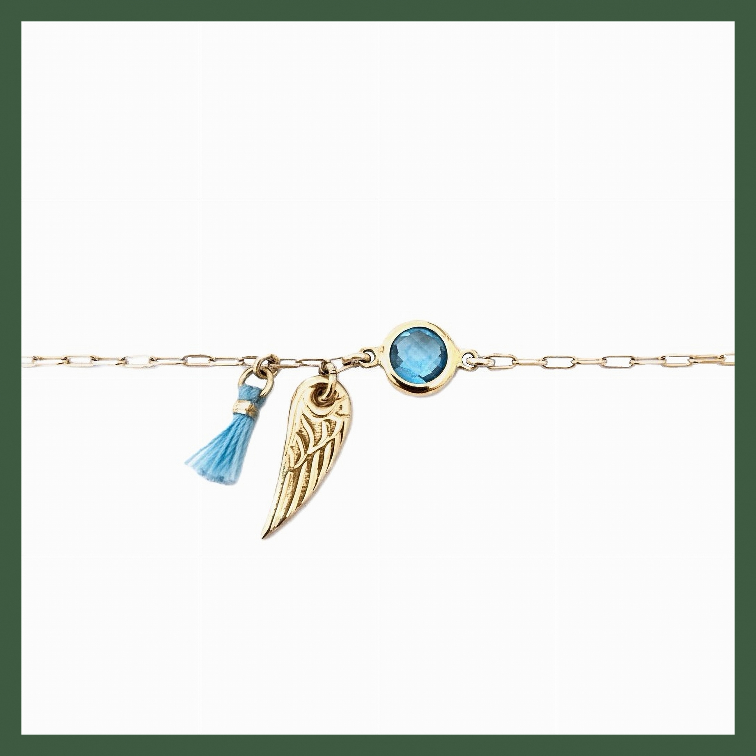 Bracelet solitaire bleu aile et pompon bleu