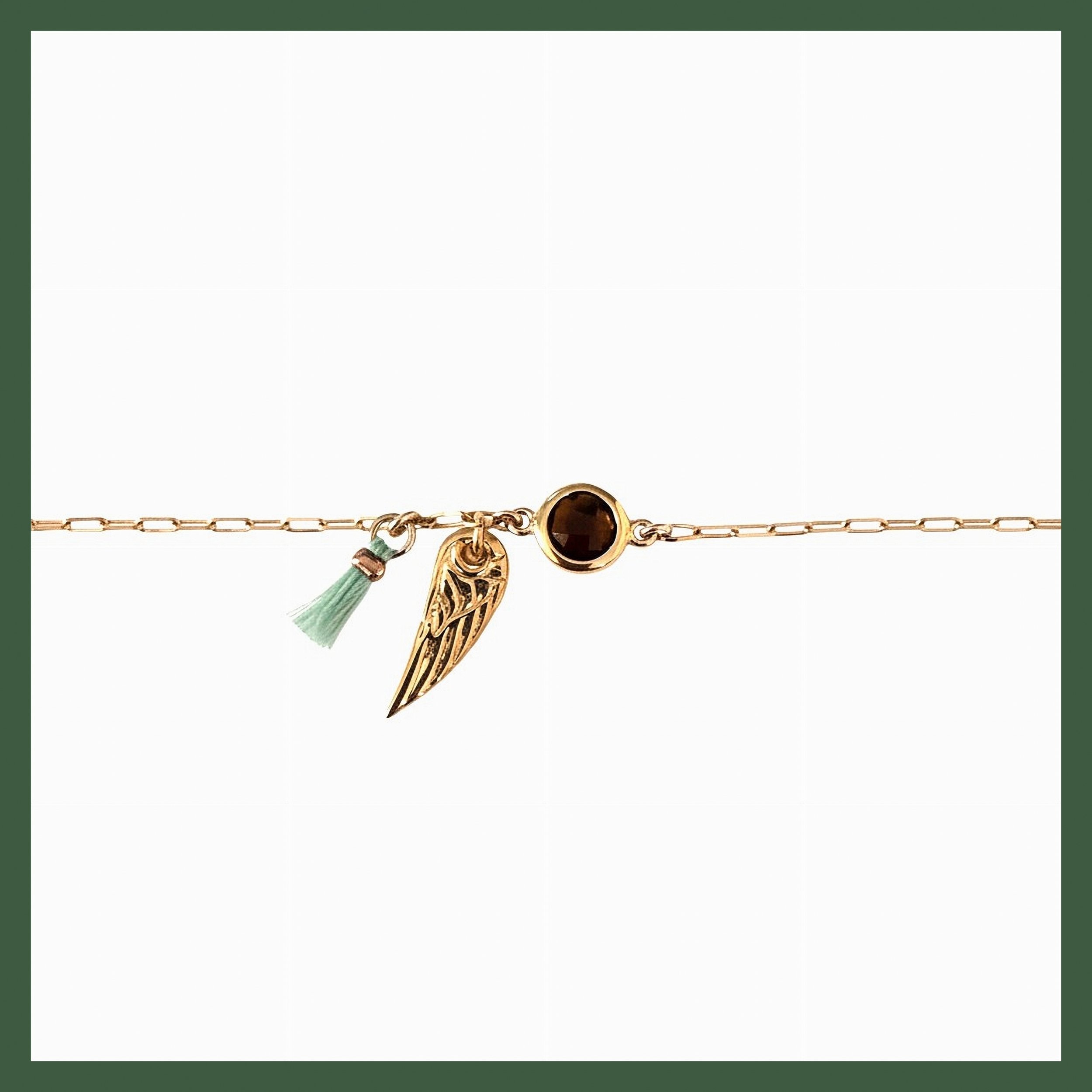 Bracelet solitaire fumé aile et pompon vert