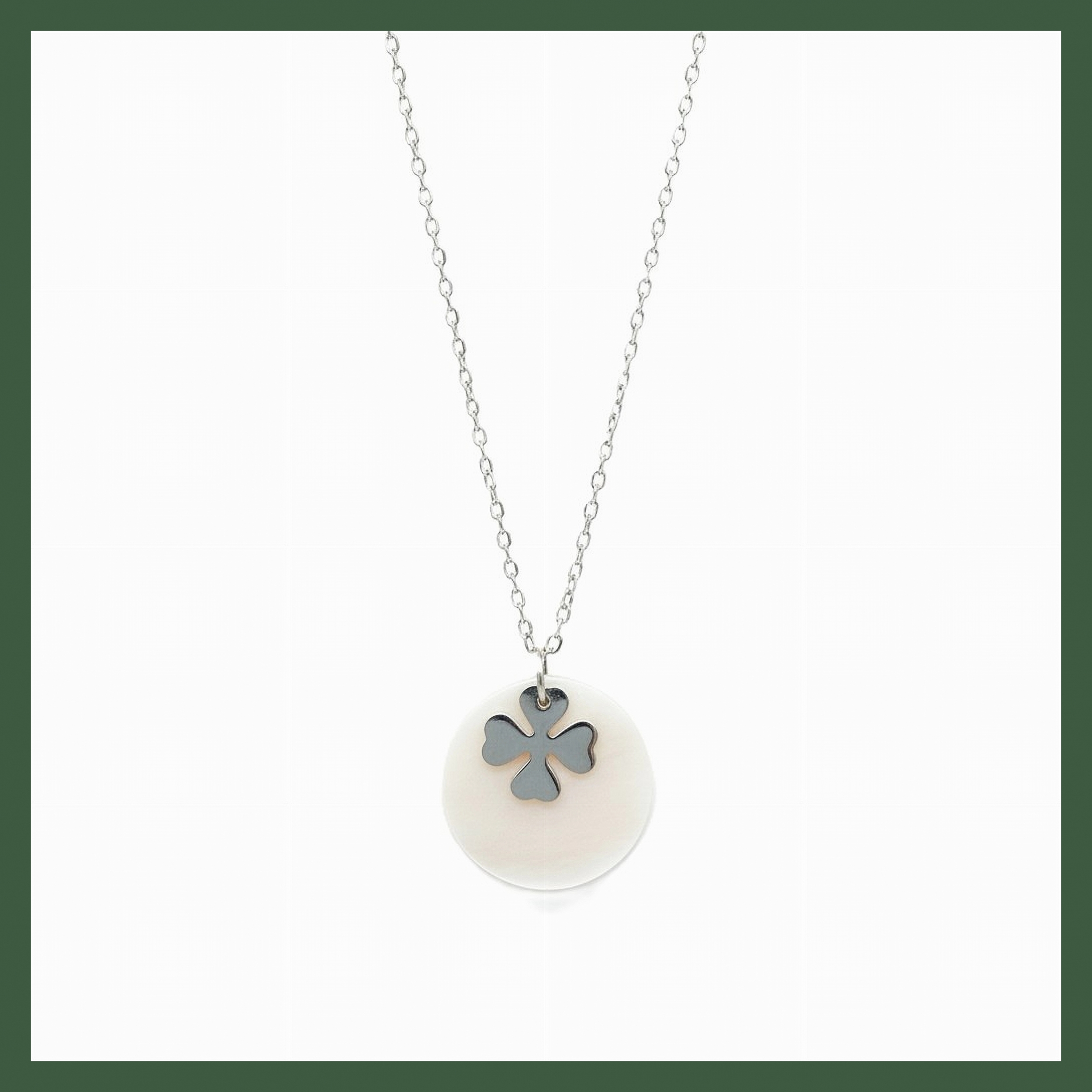 Collier Pastille nacre et trèfle  argent