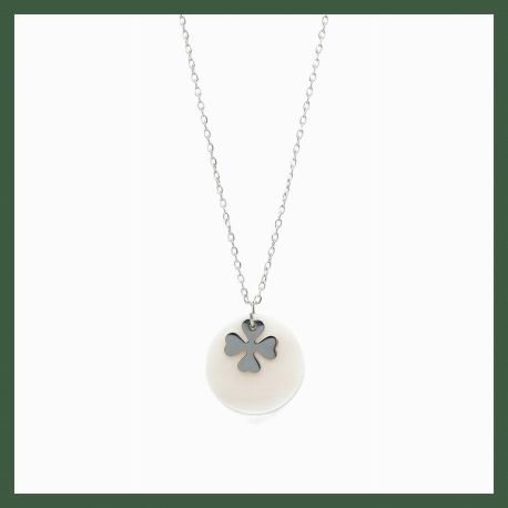 Collier Pastille nacre et trèfle  argent