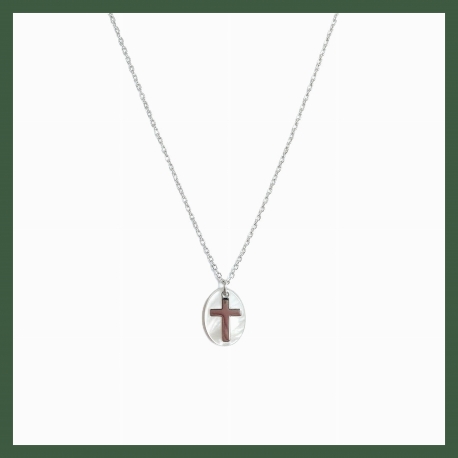 Collier Pastille nacre et croix argent