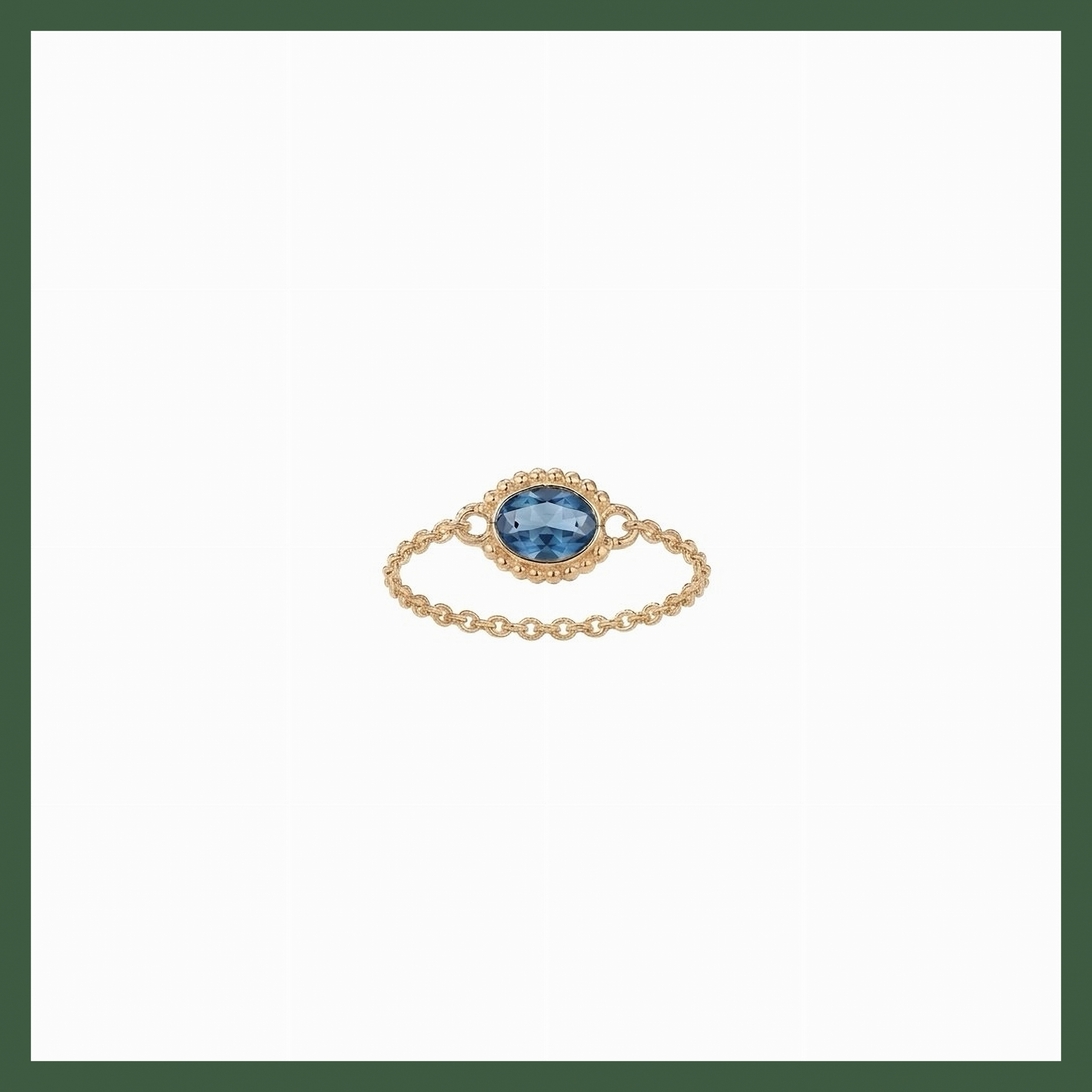 Bague chaîne pierre bleue et serti perlé