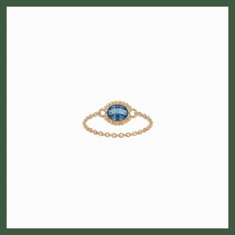 Bague chaîne pierre bleue et serti perlé